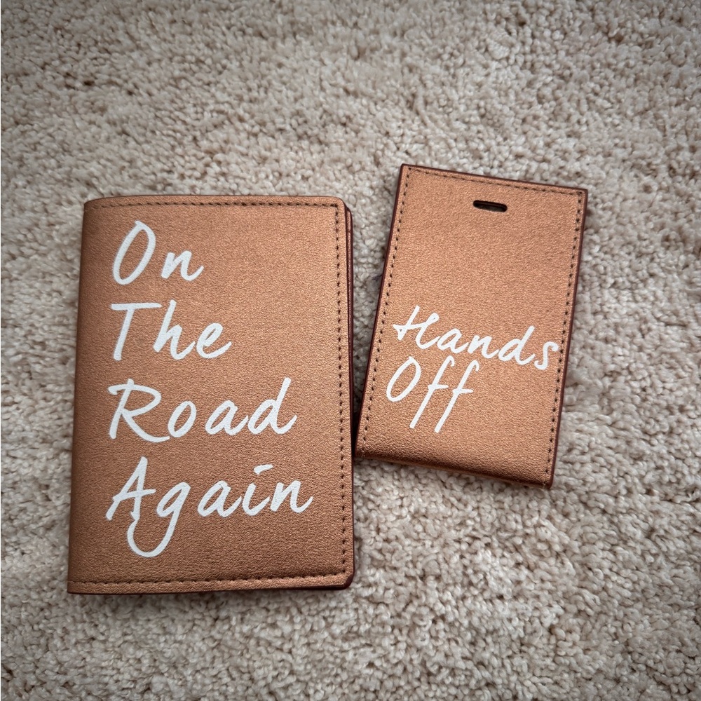 Travel GoldPassport Holder & Luggage Tag Set | “On The Road Again” + “Hands Off”